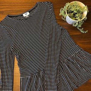 Black & white striped peplum long sleeve t-shirt